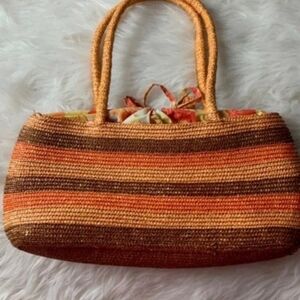 Gunne Sax Orange and Brown Striped Tote